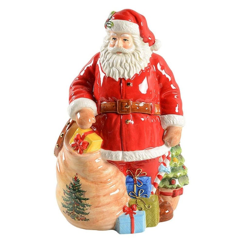 Spode Christmas Tree Santa Cookie Jar - 12" Dolomite Christmas Cookie Jar with Lid for Treats - Santa Candy Jar for Kitchen Counter, Festive Kitchen Decor, Seasonal Cookie Container, Holiday Gift - Image 1